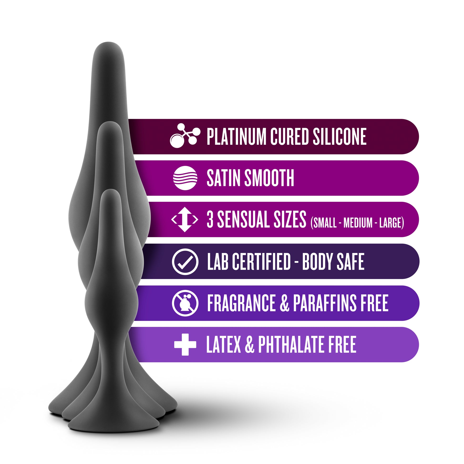 Blush Luxe Beginner Plug Kit - Butt Plugs for Gentle Booty Play - Black