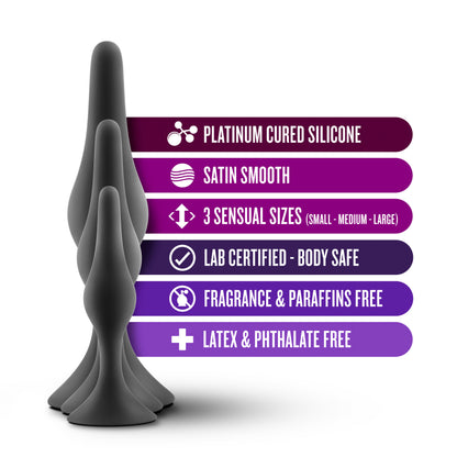 Blush Luxe Beginner Plug Kit - Butt Plugs for Gentle Booty Play - Black