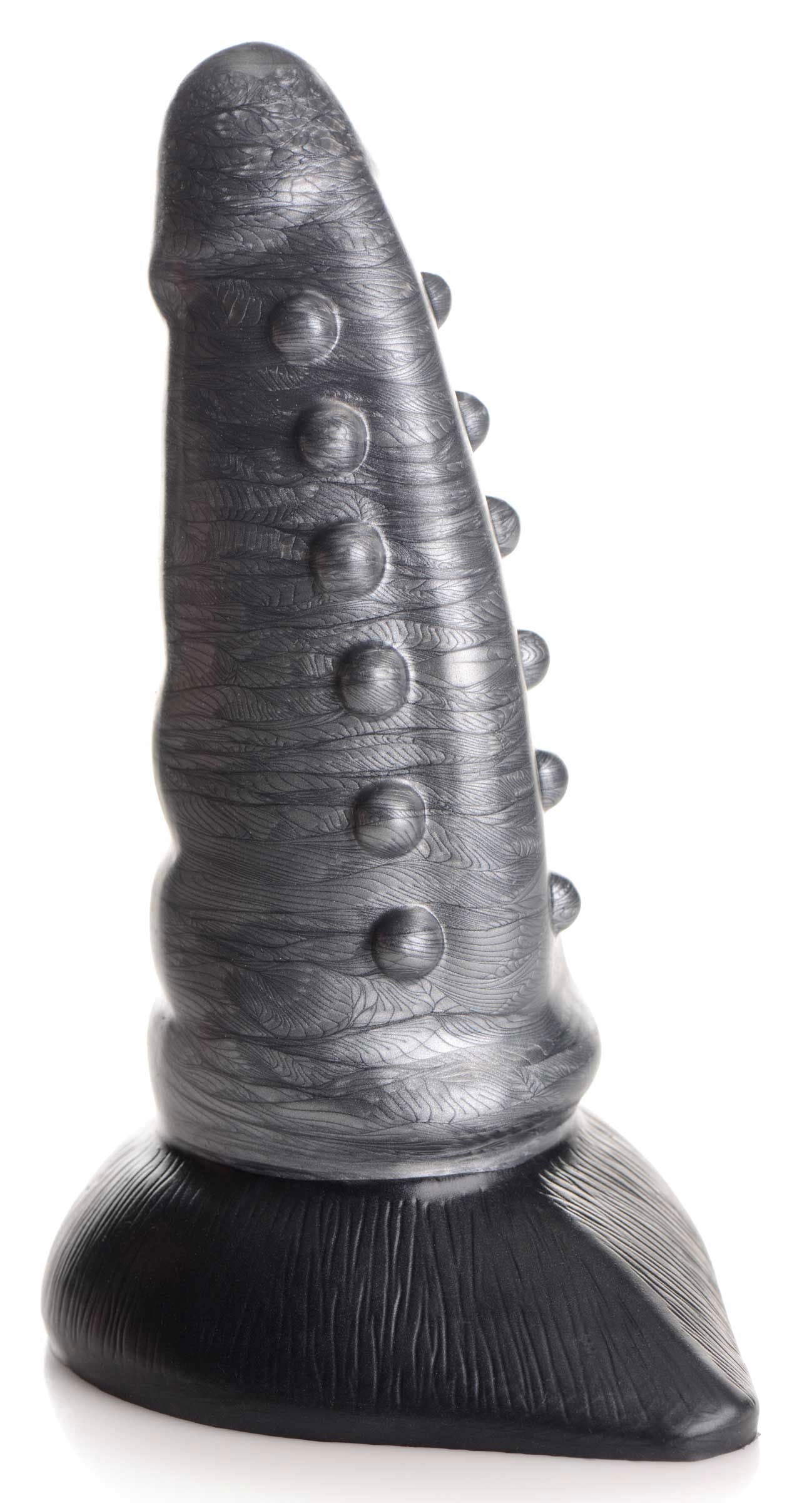 Beastly Tapered Bumpy Silicone Dildo - Silver - Tapered Design with Suction Cup Base