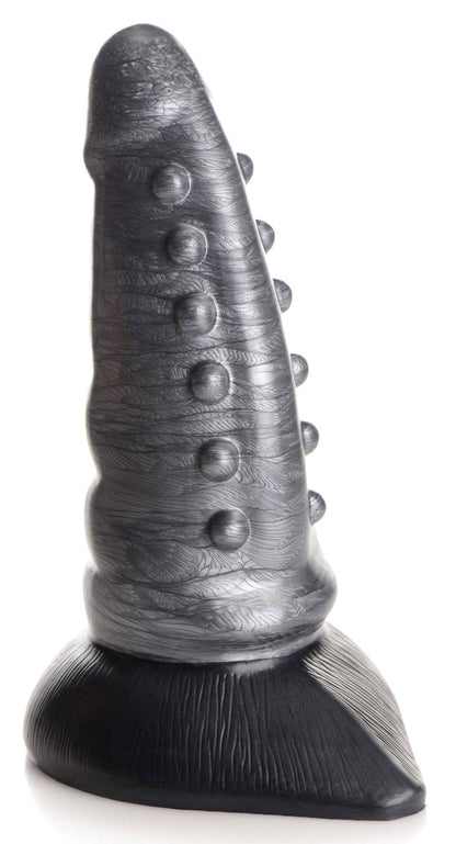 Beastly Tapered Bumpy Silicone Dildo - Silver - Tapered Design with Suction Cup Base
