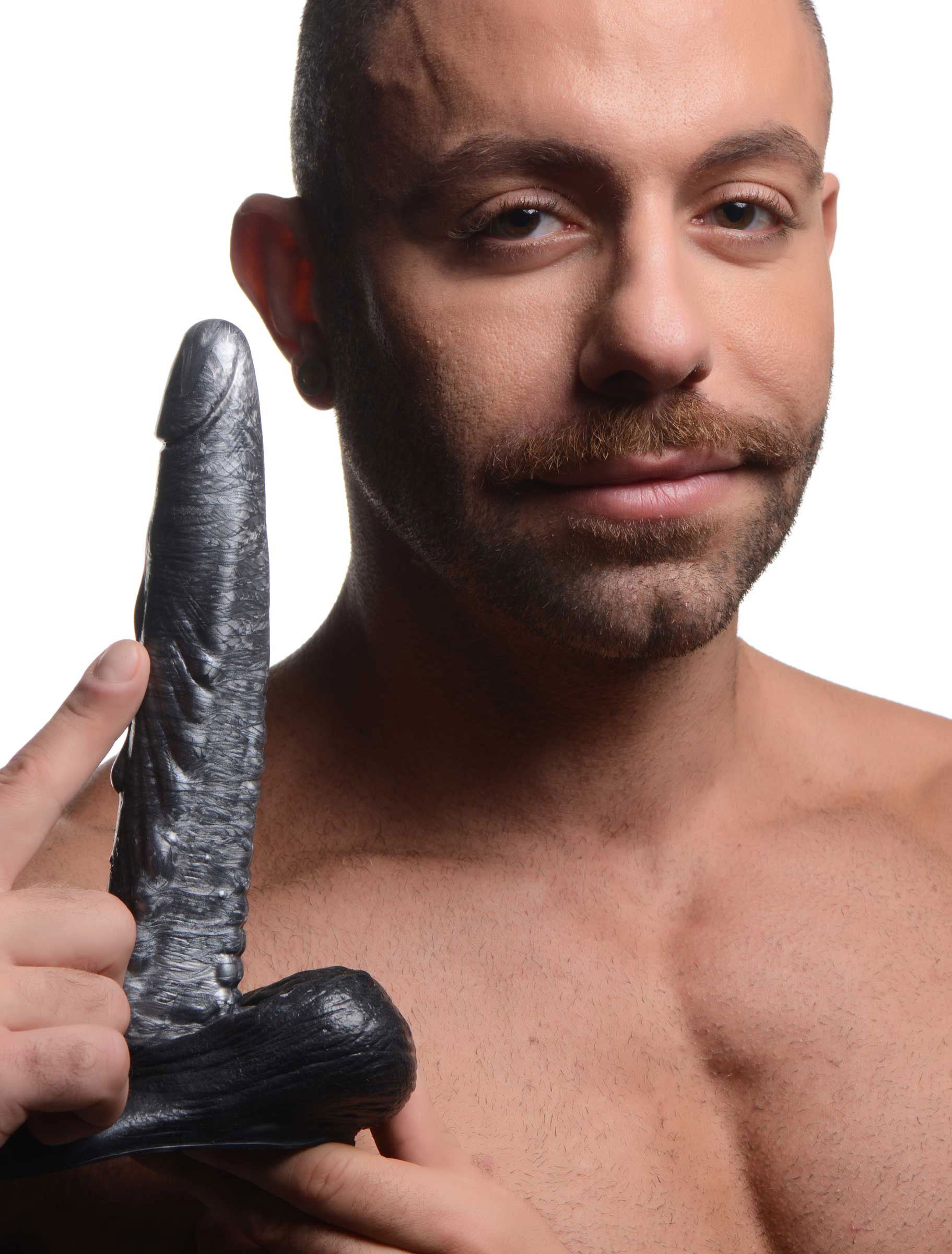 XR Brands Gargoyle Rock Hard Silicone Dildo - Textured Shaft with Suction Cup Base - Silver