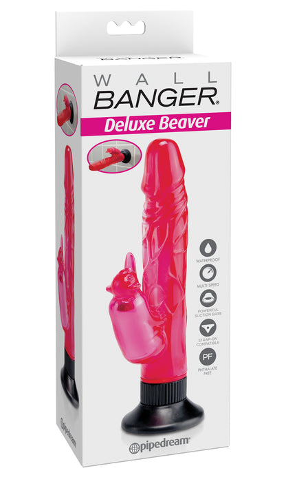 Pipedream Beaver Wall Bangers Deluxe Dildo with Clitoral Stimulator - Pink