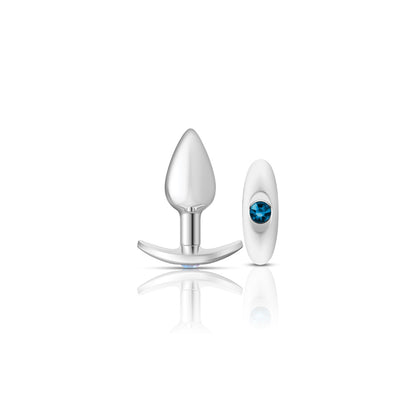 Cheeky Charms Silver Anchor Buttplug Kit with Interchangeable Gemstone Bases – Clear Iridescent/Teal