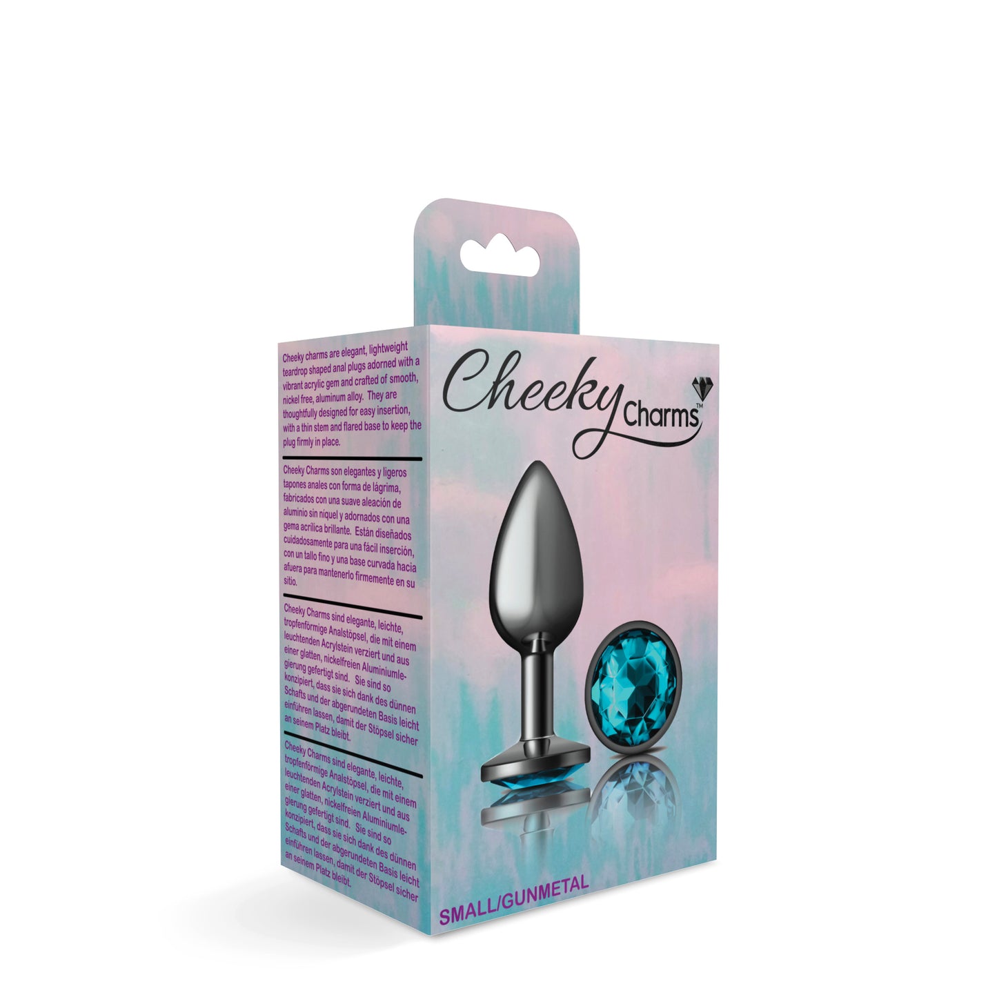 Cheeky Charms Small Teardrop Shaped Anal Plug with Teal Acrylic Gemstone - Gunmetal