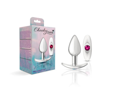 Cheeky Charms Silver Anchor Buttplug Kit - Teardrop Anal Plug with Interchangeable Gemstone Bases - Clear Iridescent and Bright Pink