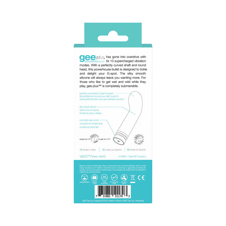 VeDO Gee Plus Rechargeable Mini Vibe - Tease Me Turquoise G-Spot Vibrator