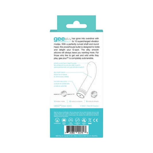 VeDO Gee Plus Rechargeable Mini Vibe - Tease Me Turquoise G-Spot Vibrator