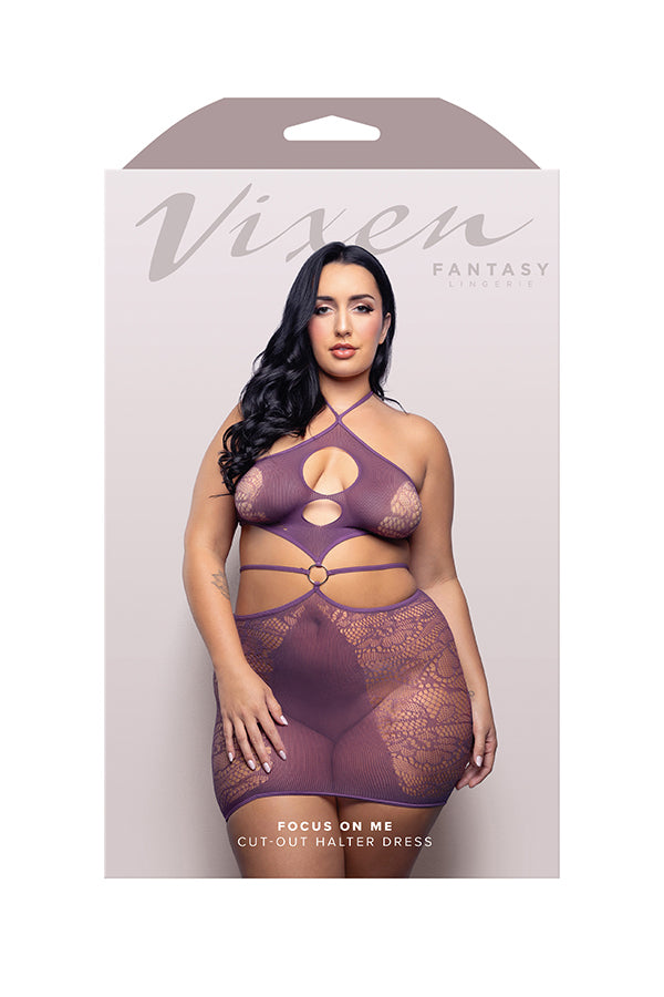 Fantasy Lingerie Focus on Me Cut-Out Halter Dress - Purple Wisteria - Curvy Size