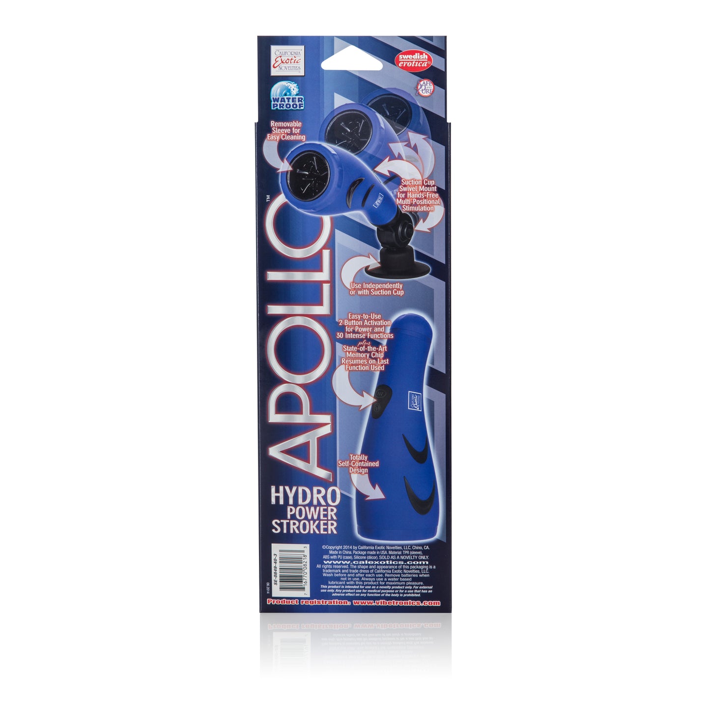 Apollo Hydro Power Stroker – Blue – Vibrating Stroker with Suction Cup Base