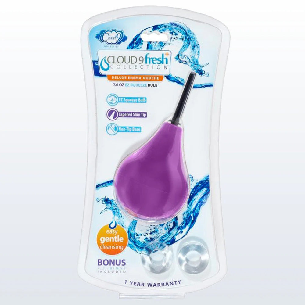 Cloud 9 Deluxe Anal Soft Tip Enema Douche with Ez Squeeze Bulb and C-Rings – Purple