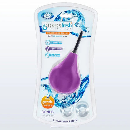 Cloud 9 Deluxe Anal Soft Tip Enema Douche with Ez Squeeze Bulb and C-Rings – Purple
