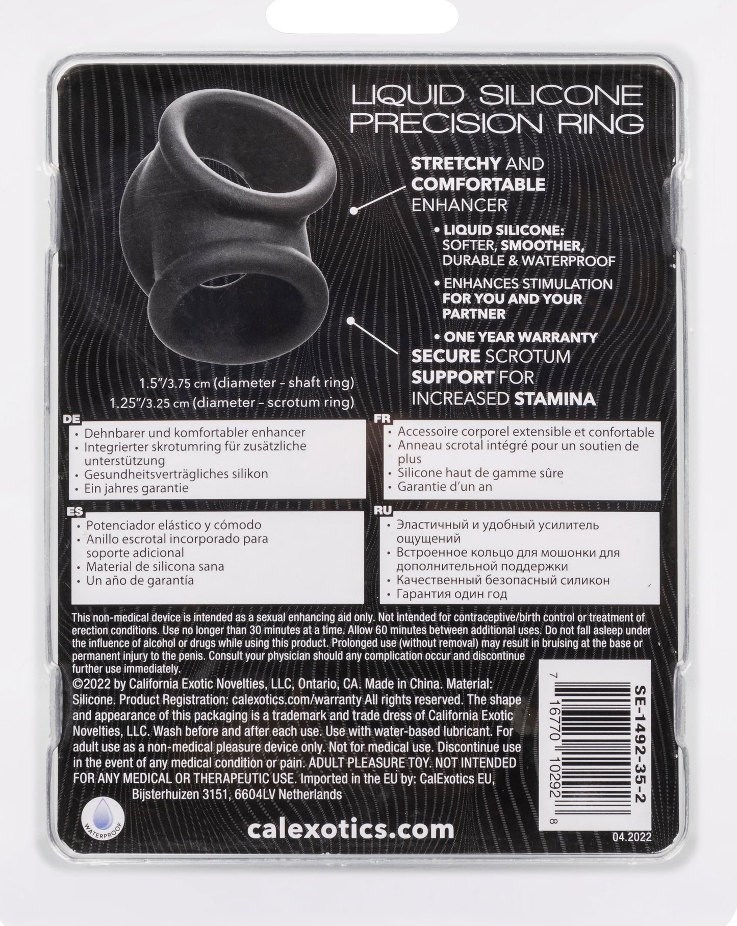 CalExotics Alpha Liquid Silicone Precision Ring - Gray - Ultra-Stretchy Cock Ring with Scrotum Support