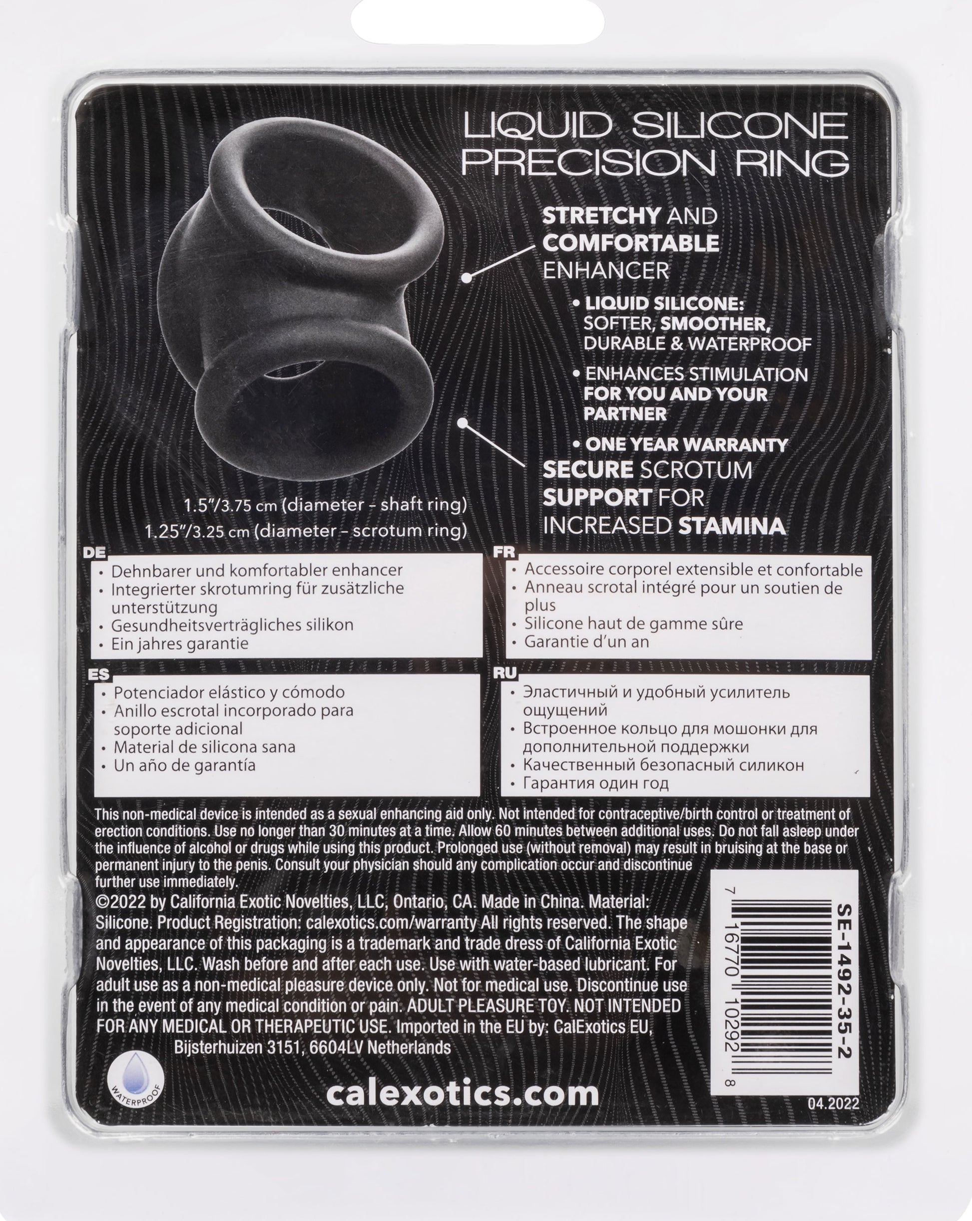 CalExotics Alpha Liquid Silicone Precision Ring - Gray - Ultra-Stretchy Cock Ring with Scrotum Support