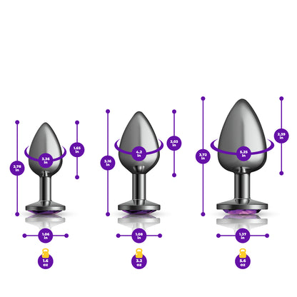 Purple Round Gem Anal Trainer Kit – Gunmetal – Tapered Anal Plugs