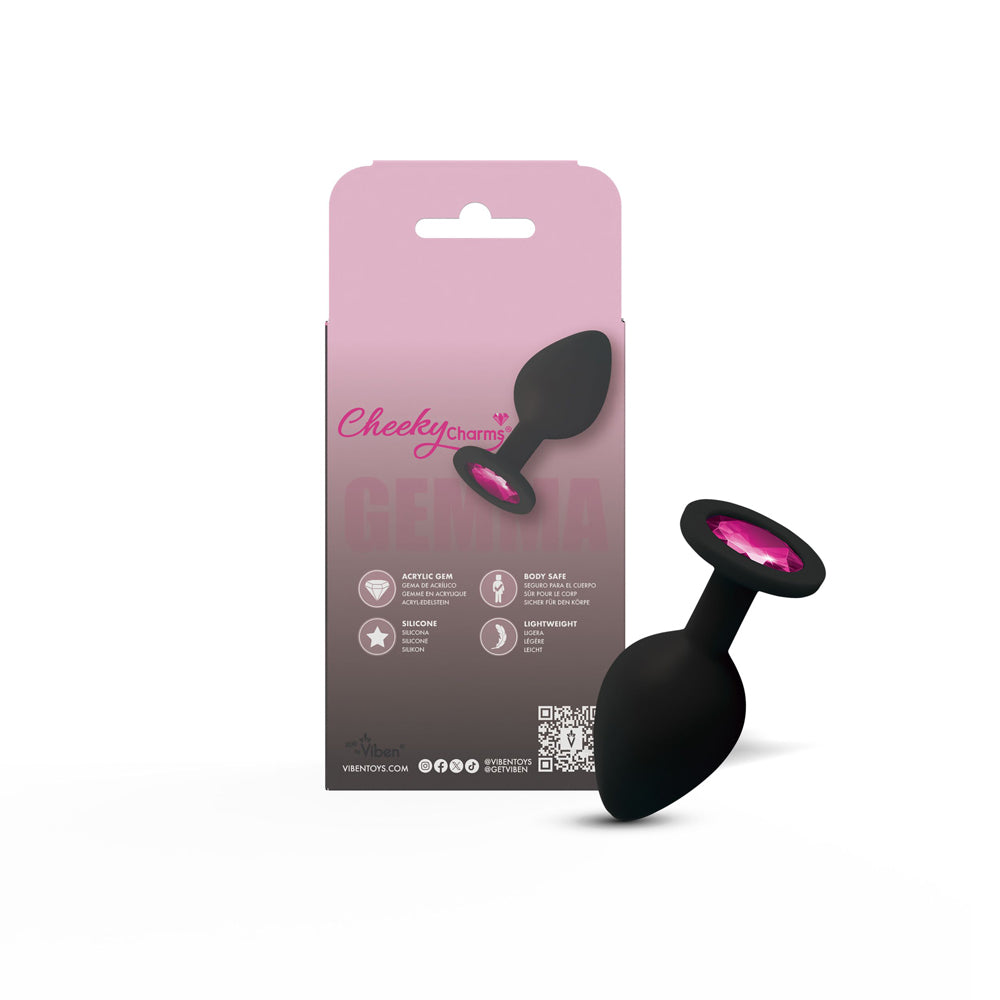 Gemma Pink Gem Black Silicone Anal Plug - Medium - Tapered Design
