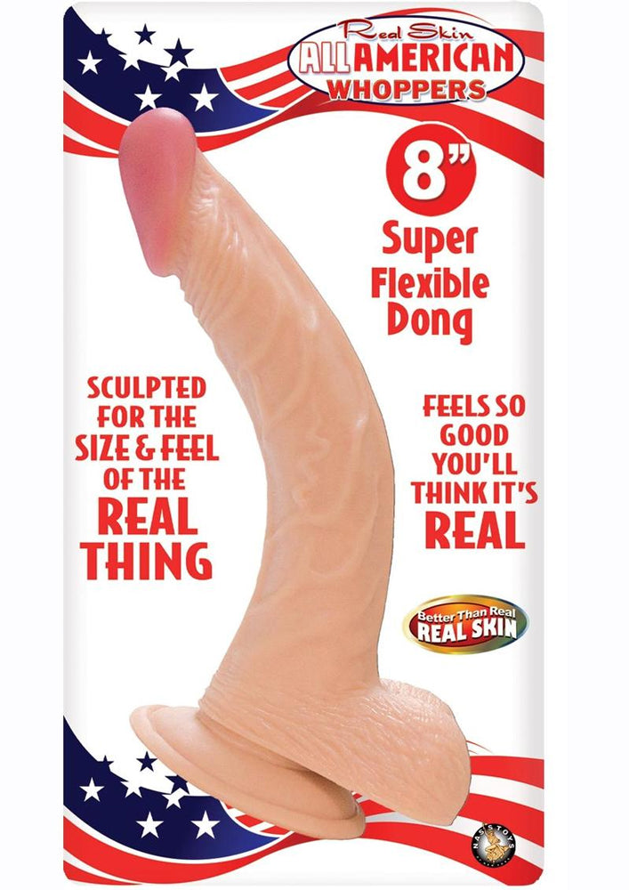 All American Whopper-Flesh Flexible Curved Dong with Suction Cup Base - Beige