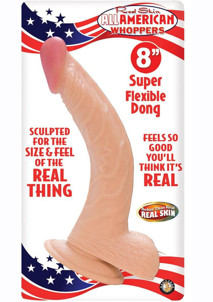 All American Whopper-Flesh Flexible Curved Dong with Suction Cup Base - Beige