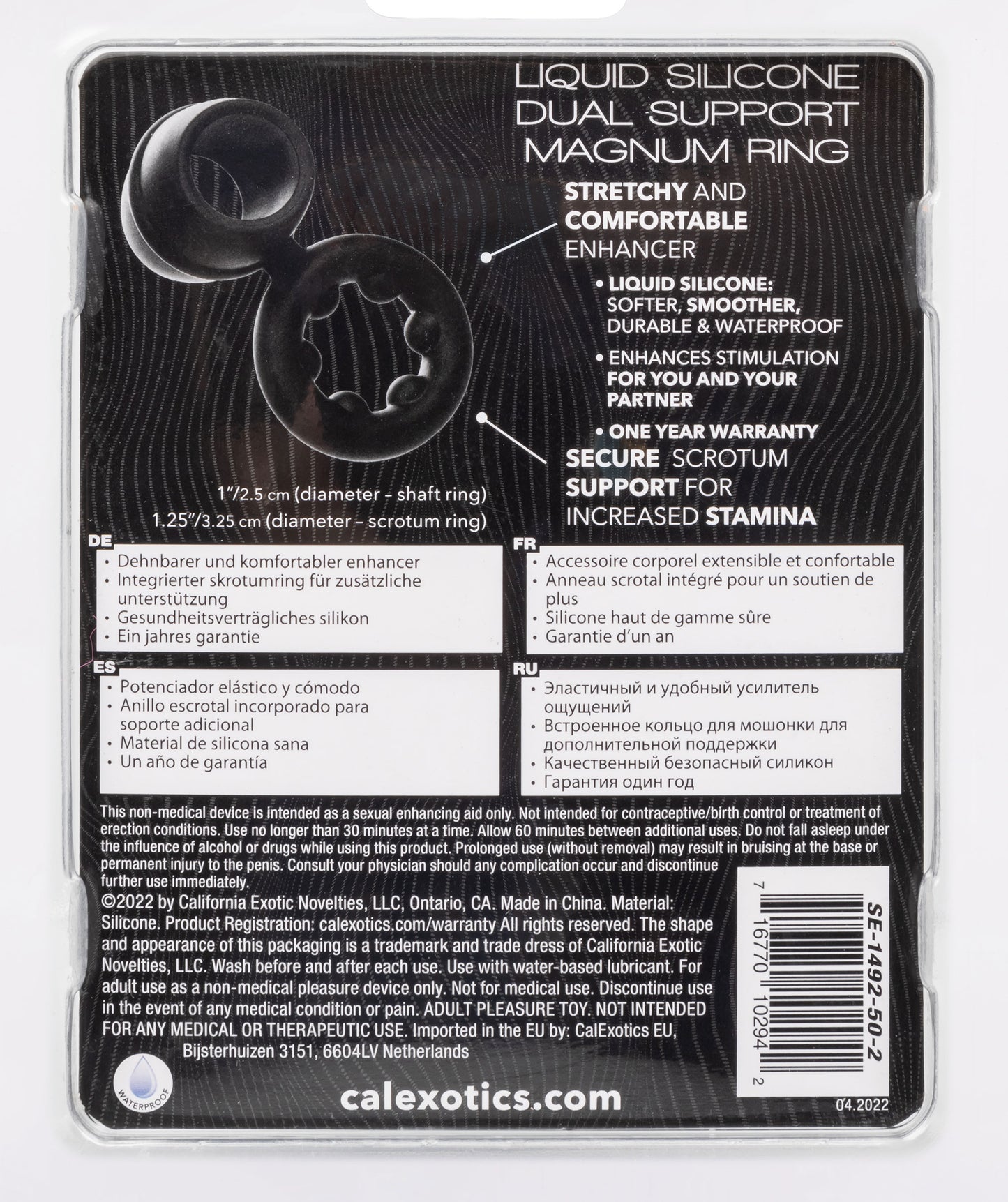 CalExotics Alpha Liquid Silicone Dual Support Magnum Ring – Black