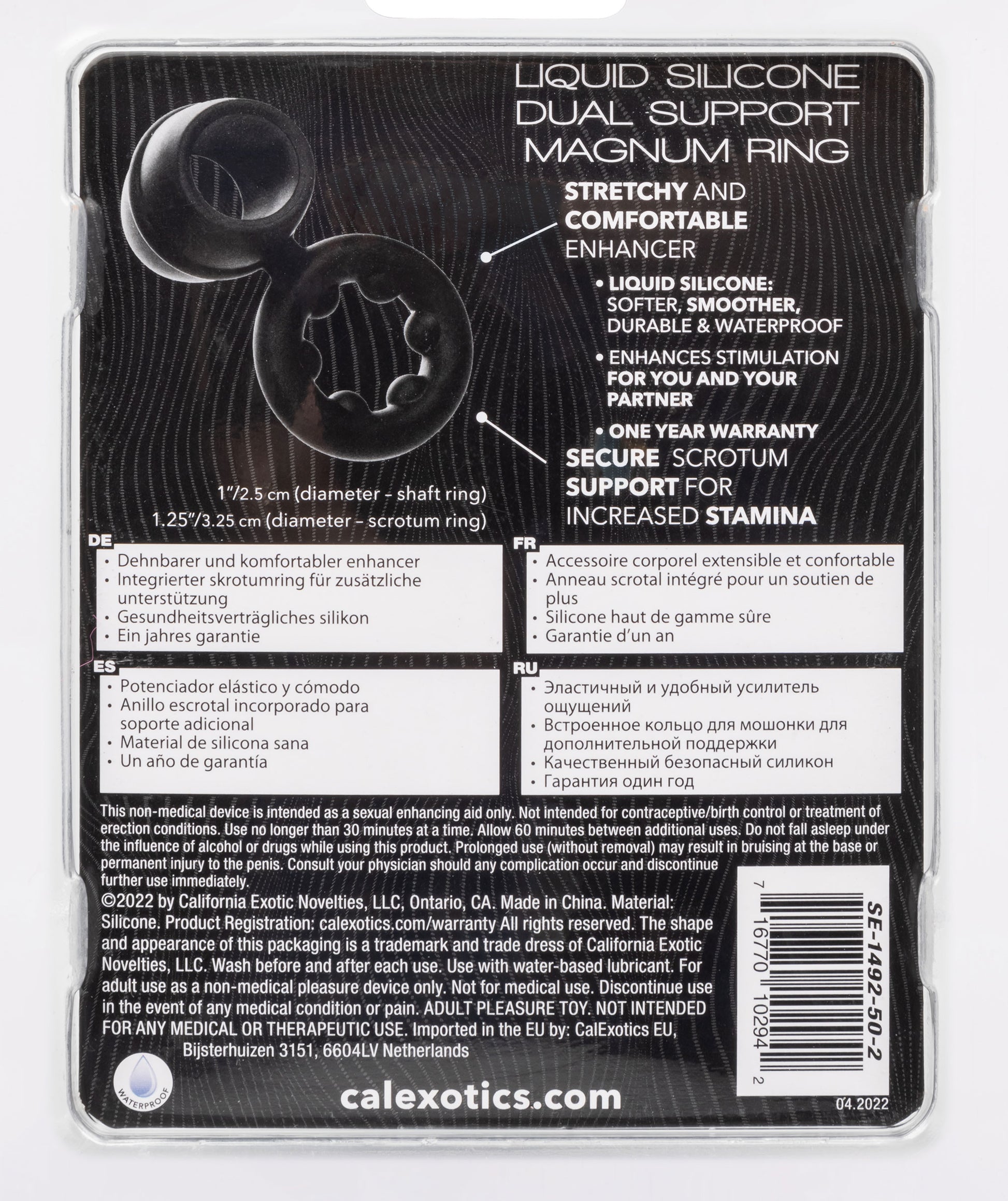 CalExotics Alpha Liquid Silicone Dual Support Magnum Ring – Black