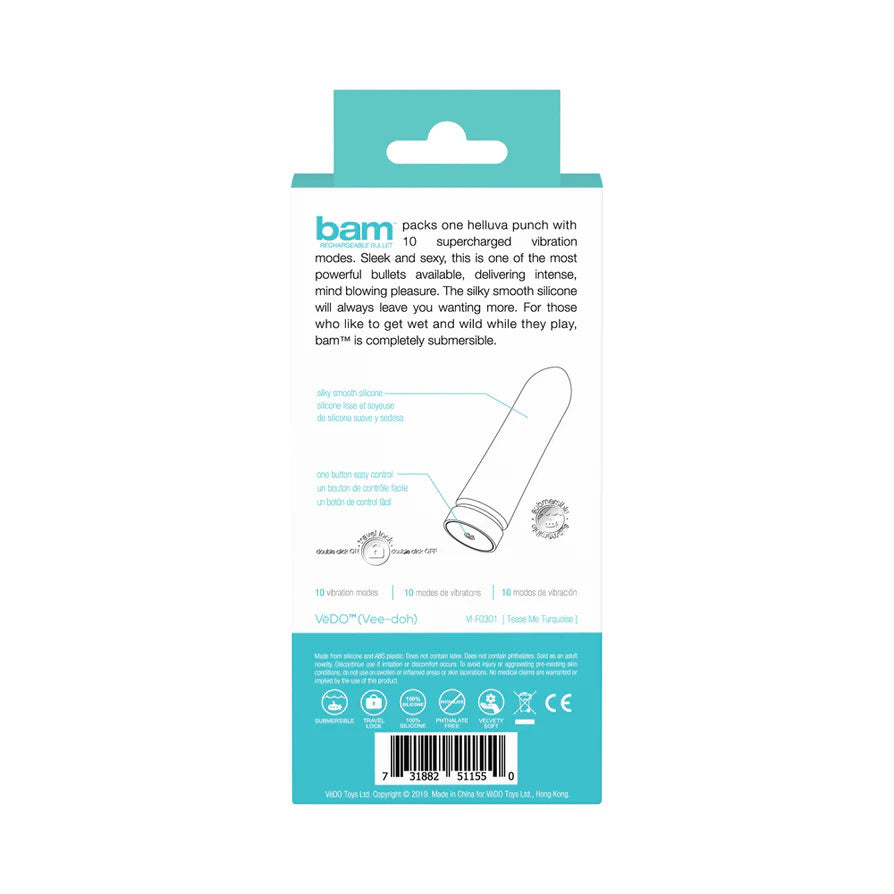 VeDO Bam Rechargeable Bullet - Tease Me Turquoise - Multi-Function Waterproof Vibrator