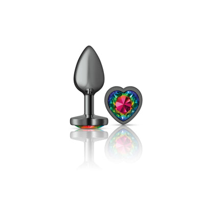 Cheeky Charms Rainbow Heart Gem Gunmetal Metal Anal Plug - Small