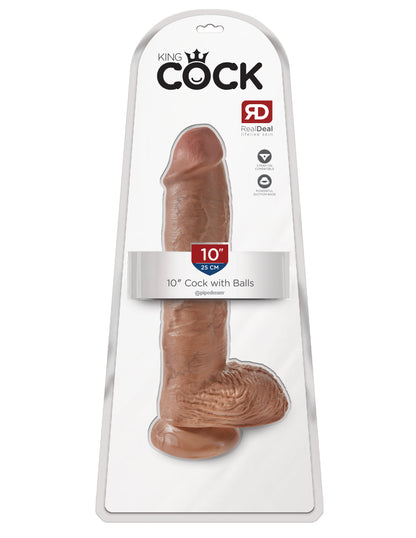 King Cock 10 Inch Dildo with Balls - Tan - Realistic, Waterproof, Suction Cup Base