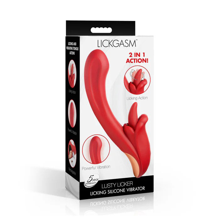 Lusty Licker Licking Silicone Vibrator - Red - Dual Stimulation - Waterproof