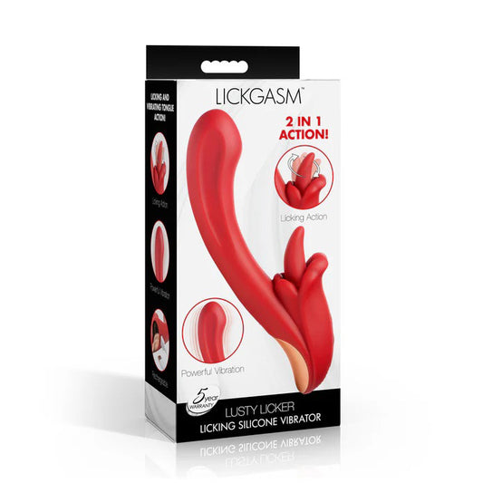 Lusty Licker Licking Silicone Vibrator - Red - Dual Stimulation - Waterproof