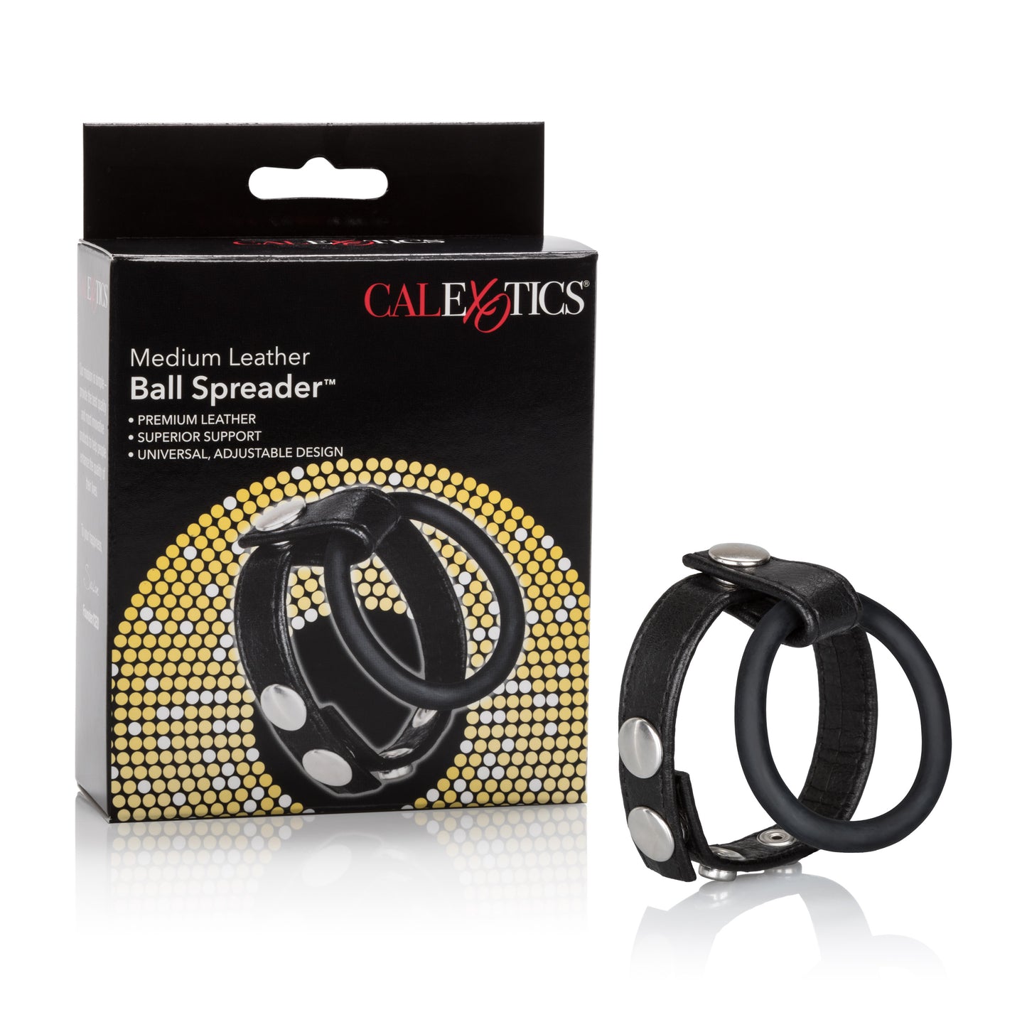 CalExotics Medium Leather Ball Spreader – Adjustable Erection Enhancer – Black