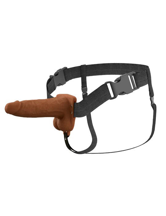 Pipedream Fantasy X-Tensions Elite 6" Vibrating Hollow Silicone Strap-On - Brown