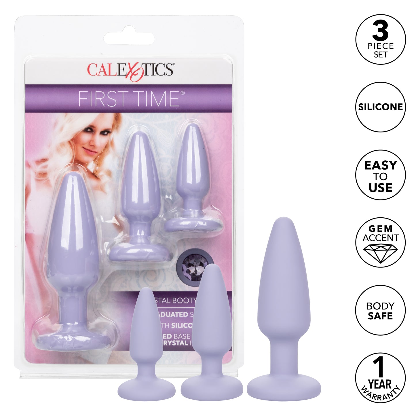 CalExotics First Time Crystal Booty Kit – Graduated Anal Plugs – Purple
