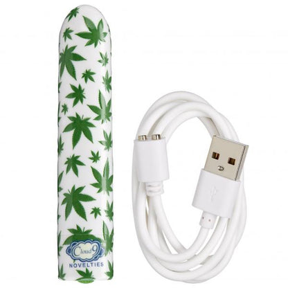 Cloud 9 Novelties 420 Slim Cannabis Leaf Vibe – Rechargeable Bullet Vibrator in White/Green