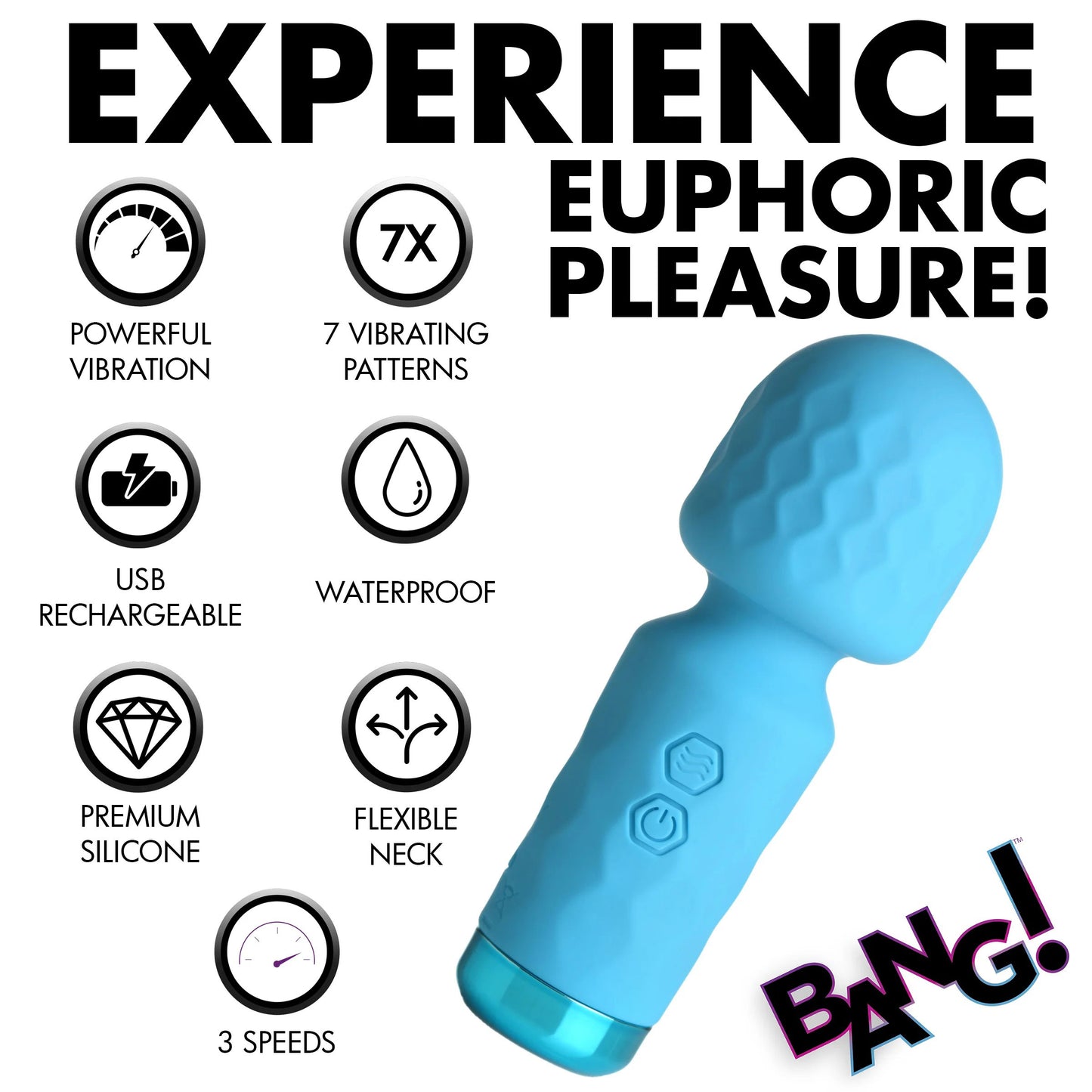 XR Brands 10x Mini Silicone Wand - Blue - Multi-Speed Vibrating Wand