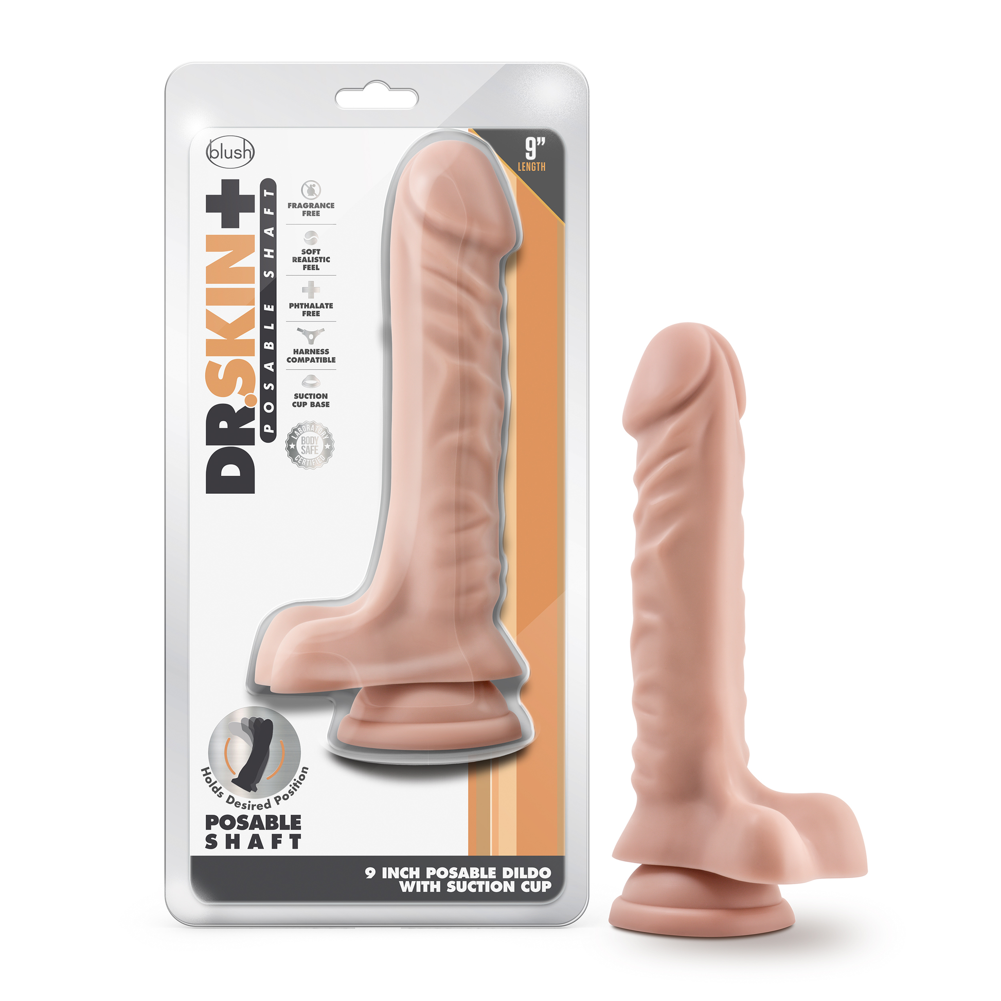 Dr. Skin Plus 9 Inch Posable Dildo with Suction Cup - Vanilla