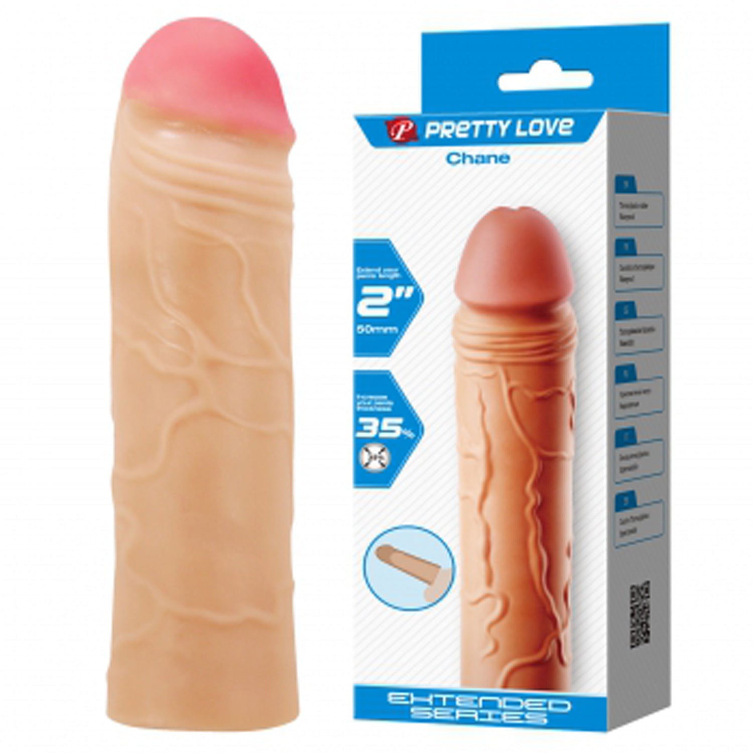 Pretty Love Chane Extended Penis Sleeve - Realistic Waterproof 2-Inch Extension - Beige