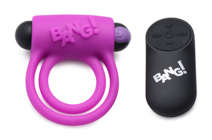 Bang Silicone Cock Ring and Bullet with Remote Control – Purple
