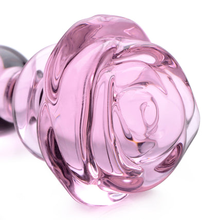 XR Brands Pink Rose Glass Anal Plug - Small - Decorative and Temperature Play