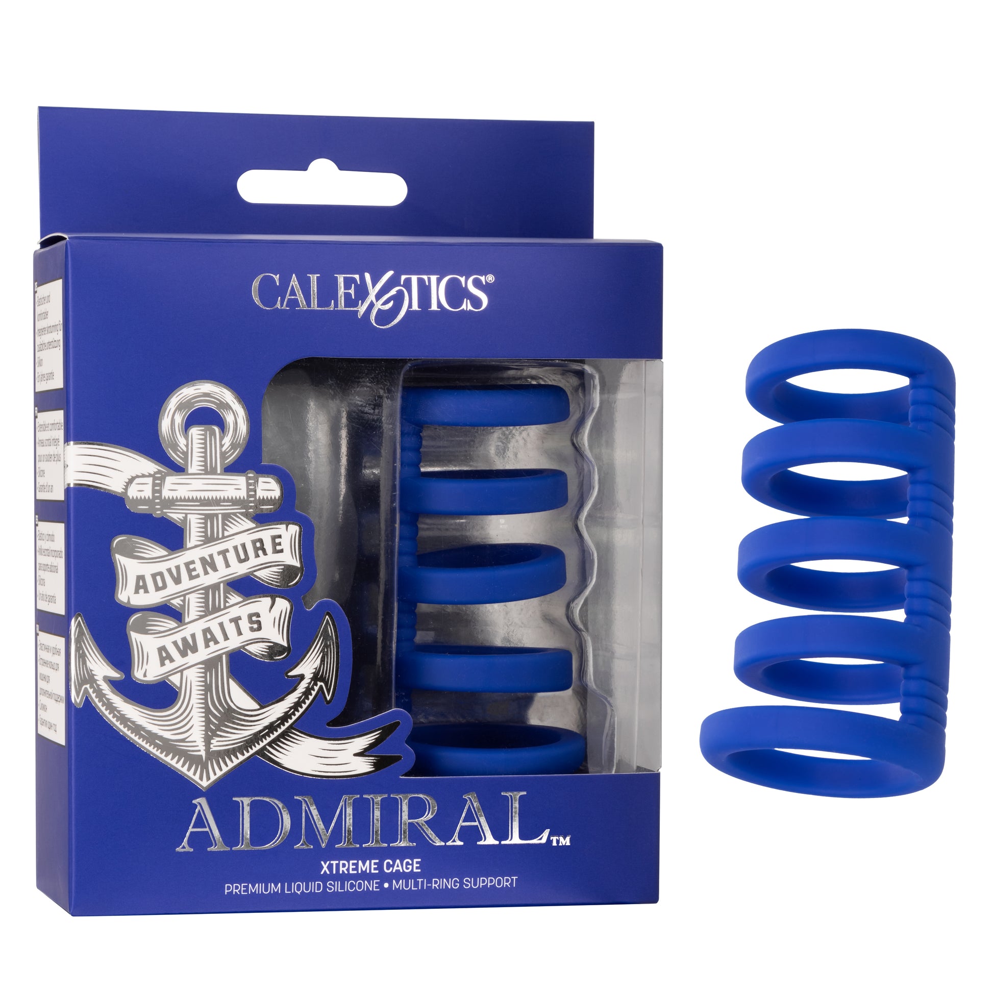 CalExotics Admiral Xtreme Cock Cage – Blue – Liquid Silicone Enhancer