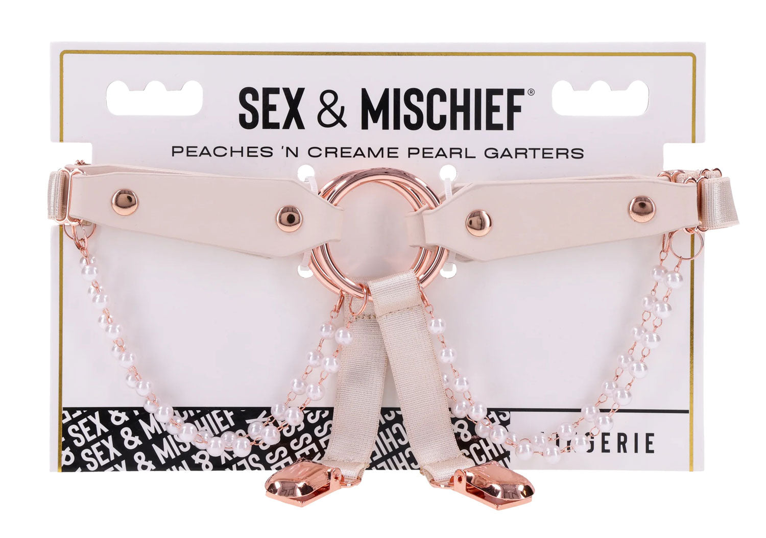 Sportsheets Peaches 'N Creame Garters - Adjustable Faux Leather with Pearl Details - Peach