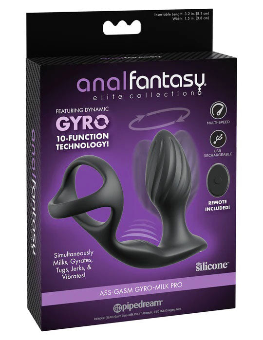 Pipedream Anal Ass-Gasm Gyro-Milk Pro Plug with Remote - Black