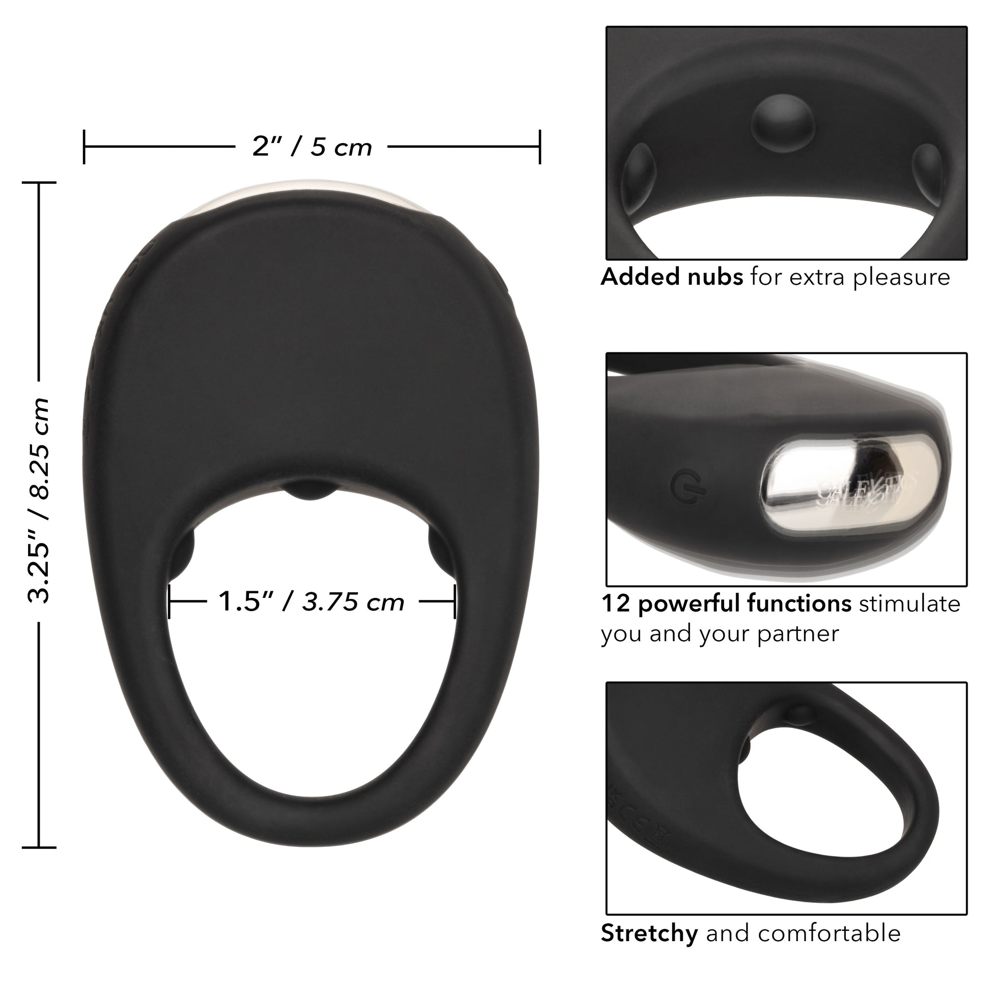 CalExotics Silicone Rechargeable Pleasure Ring - Vibrating Couples Enhancer - Black