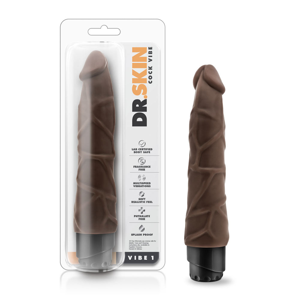Blush Dr. Skin Vibe #1 - 9 Inch Realistic Vibrator with Multi-Speed Vibration - Chocolate