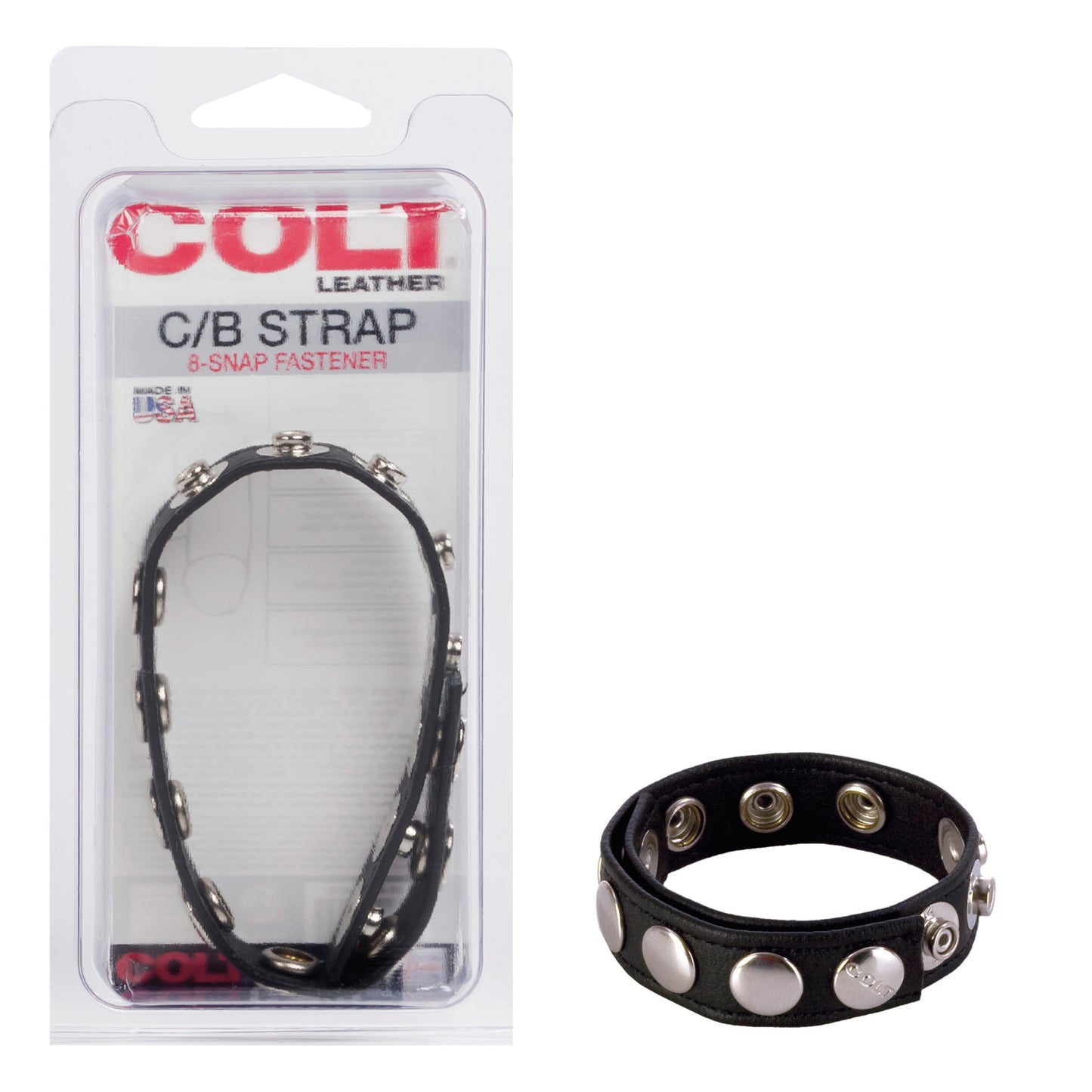CalExotics Colt 8 Snap Fastener Leather Strap - Black