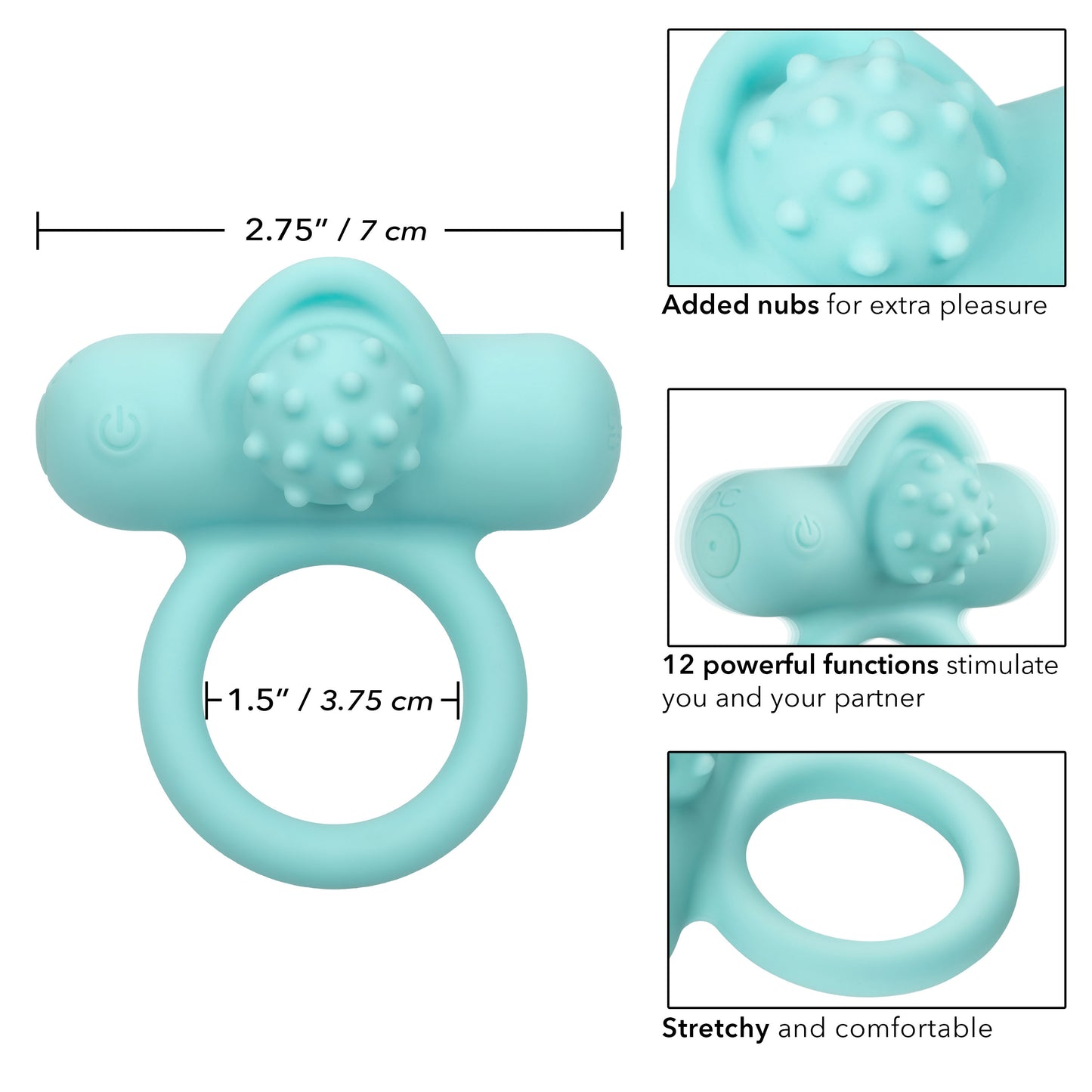 CalExotics Silicone Rechargeable Nubby Lover's Delight – Blue Vibrating Cock Ring