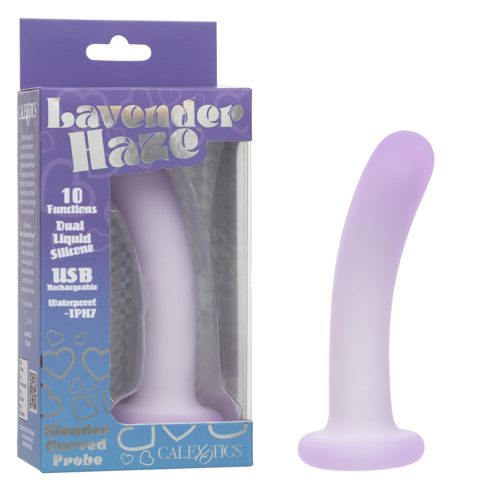 CalExotics Lavender Haze Slender Curved Probe Vibrator, Rechargeable Liquid Silicone, IPX7, Purple