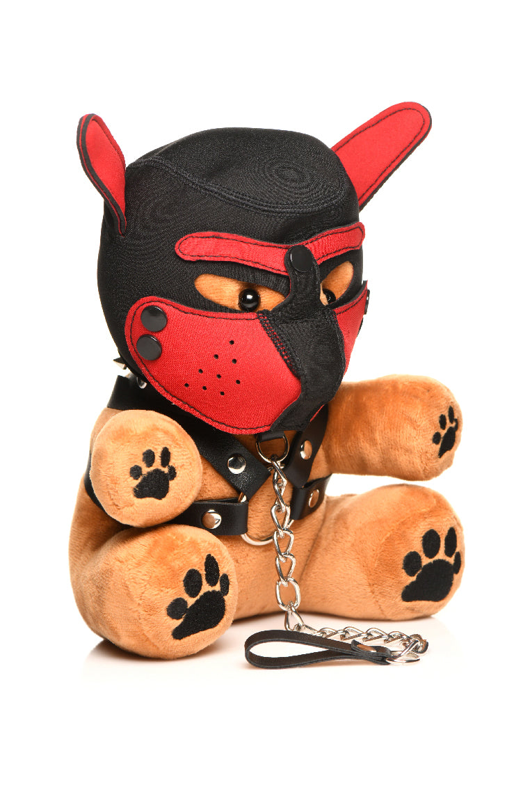 XR Brands Bondage Pup Bear Cuddly Toy with Mask and Harness – Light Peach