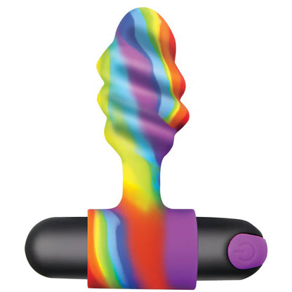 XR Brands Vibrating Rainbow Butt Plug with Bullet Vibrator – Rainbow