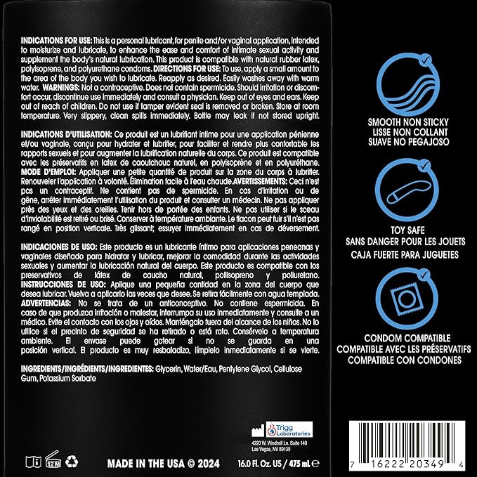 Wet Original Water Based Lubricant 16oz – Long Lasting, Odorless, Colorless