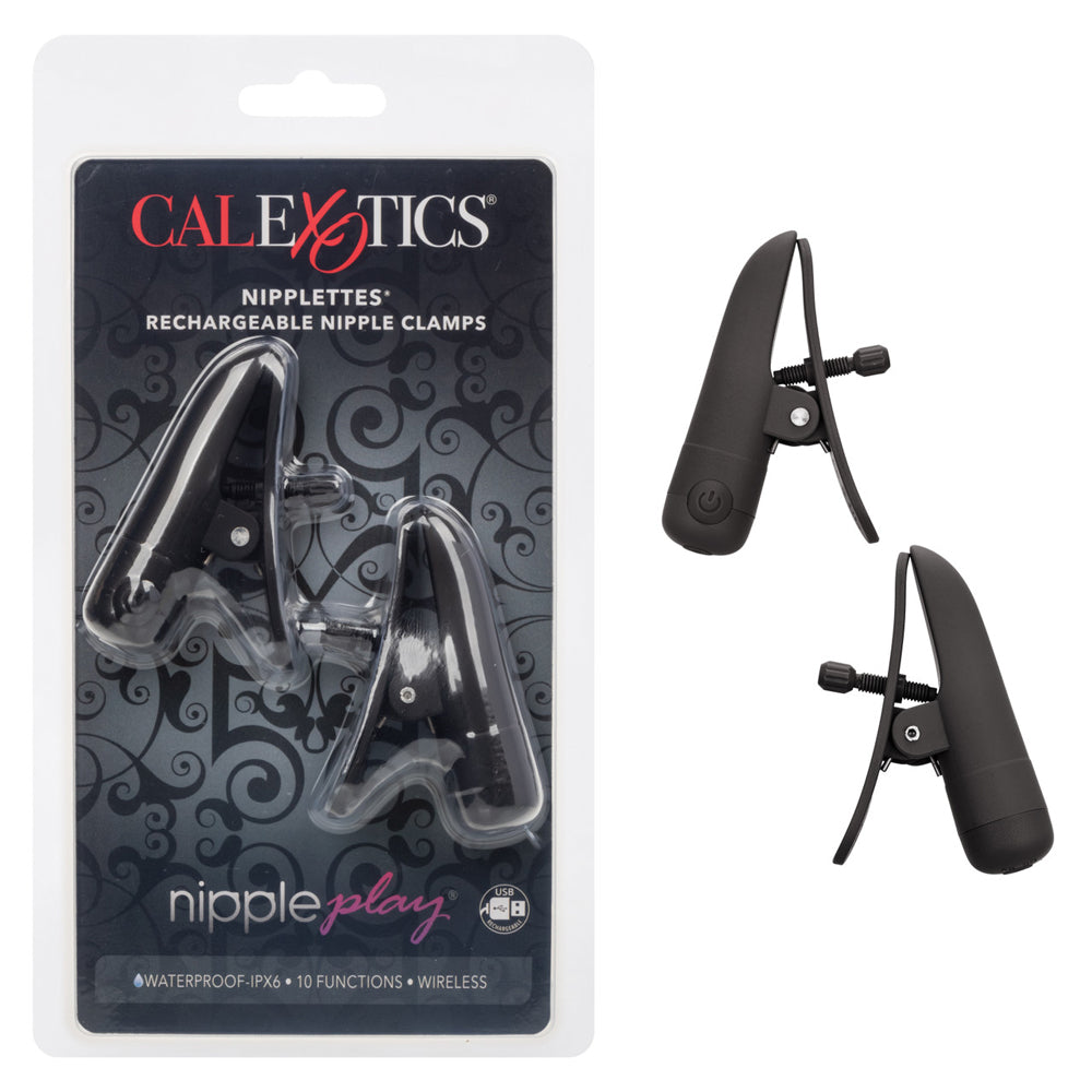 CalExotics Nipple Play Nipplettes Vibrating Nipple Clamps – Black