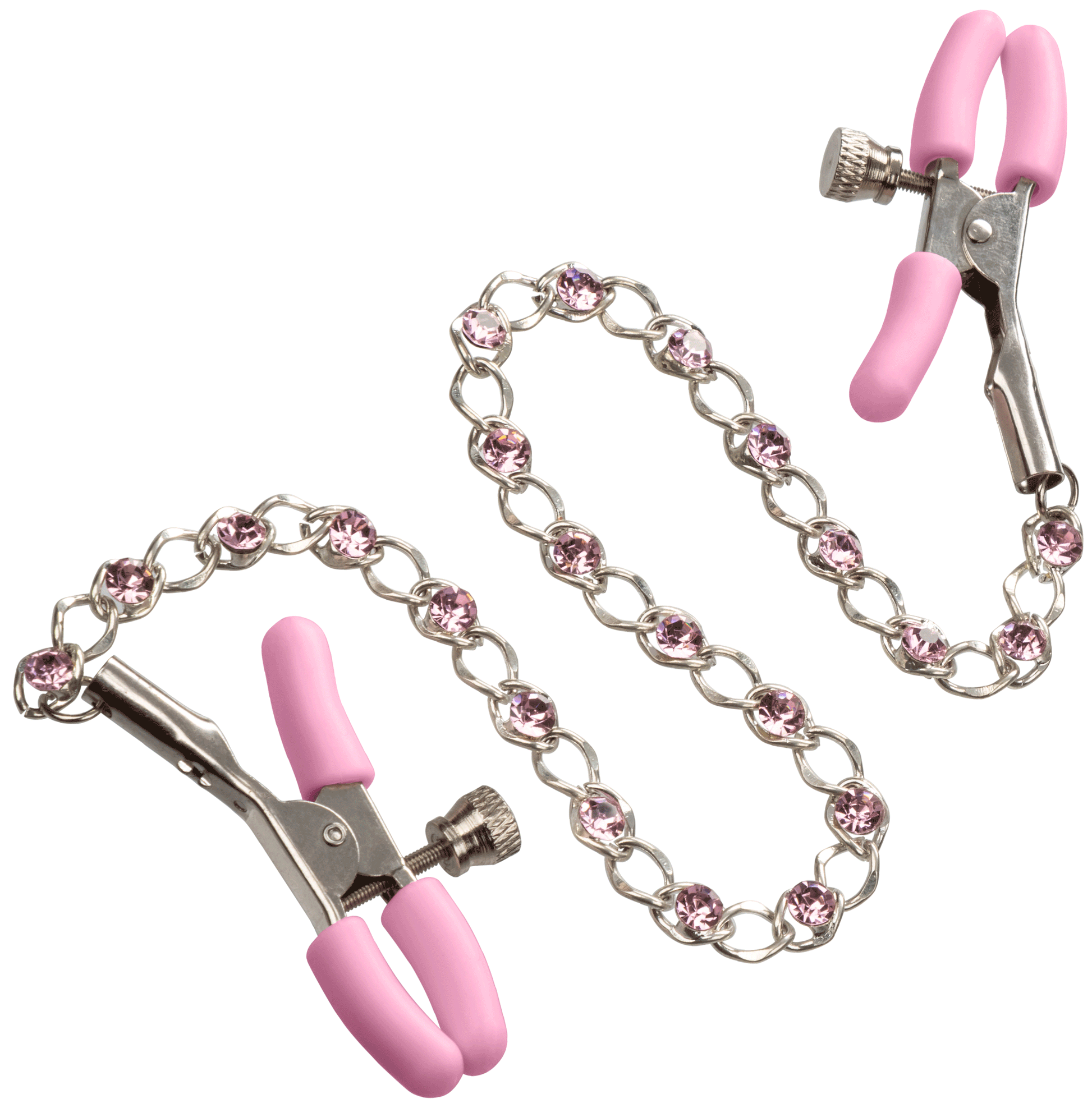 CalExotics Nipple Play Crystal Chain Nipple Clamps - Pink - Adjustable Sensation Toys